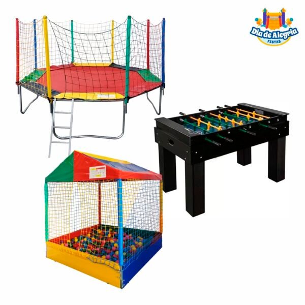 Combo 04 - Cama Elástica Média + Piscina de Bolinha Casinha + Pebolim - Dia de Alegria Festas - Aluguel de Brinquedos