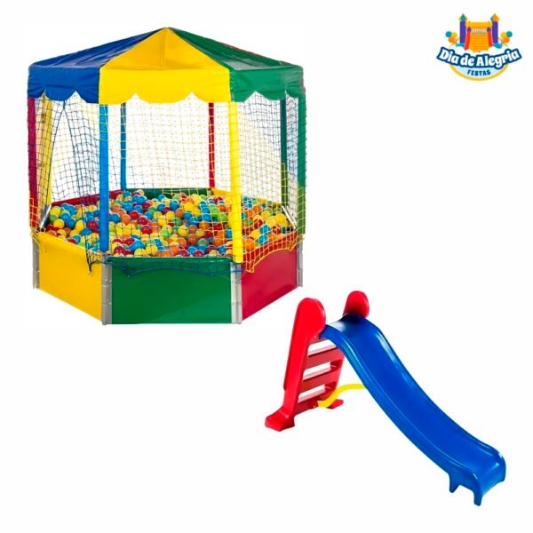 Combo 06 - Piscina de Bolinhas Oitavada + Escorregador Infantil - Dia de Alegria Festas - Aluguel de Brinquedos