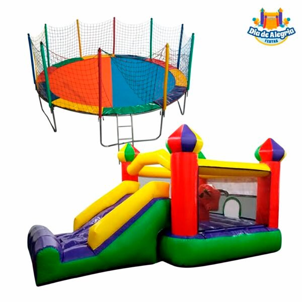 Combo 07 - Pula Pula Castelo com Tourinho e Escorrega Inflável + Cama Elástica Grande - Dia de Alegria Festas - Aluguel de Brinquedos